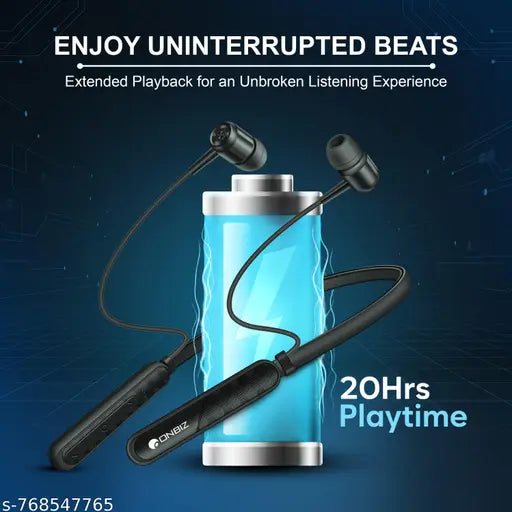 ONBIZ Wireless Neckband with 20+ HRS Playtime, Bluetooth V5.0, ENxâ„¢ Clear Voice Calls and 10MM Clarity Drivers